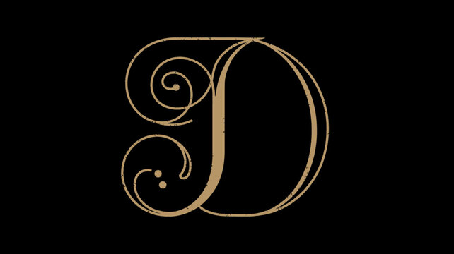 Elegant golden ornate letter D monogram on black background. Luxurious calligraphic vintage alphabet initial for decorative design.