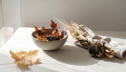 Ash Bowl with Fallen Leaves and Hand