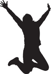 Silhouette of a man jumping isolated on a white background.