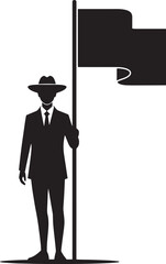 Illustration of a silhouette of a man holding a flag on white background