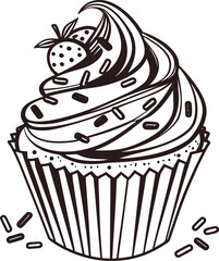 Delicious dark chocolate cupcake with sprinkles a sweet treat for any occasion isolated on transparent background