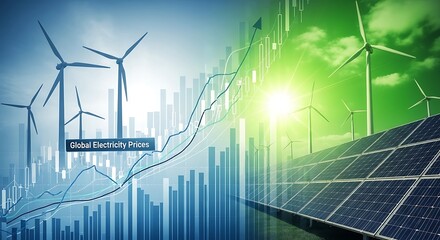 Increase in electricity prices on the world market. Green energy in full development.Investment finance chart,stock market business and exchange financial growth graph.