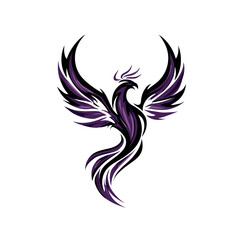 Obraz premium Majestic purple and black phoenix rising illustration, mythological bird symbol of rebirth, power, and transformation