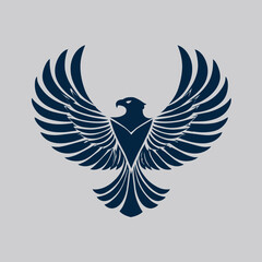Stylized majestic eagle emblem with spread wings, representing strength, freedom, and power, vector illustration.