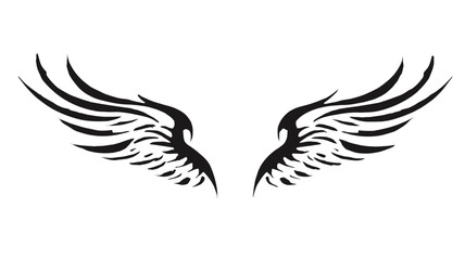 Fototapeta premium Stylized black wings graphic isolated on white background. Elegant bird or angel feather design element for freedom, flight, and spiritual concepts.
