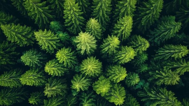 Aerial top down view of pine forest trees