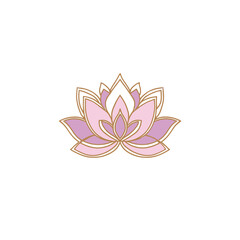 Elegant stylized purple and gold lotus flower vector illustration, perfect for wellness, meditation, yoga, beauty, and spa designs, spiritual symbol.