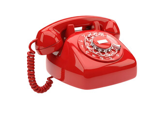 3d illustration of a vintage red rotary dial telephone, isolated on transparent background, representing communication, nostalgia, and classic technology on transparent background
