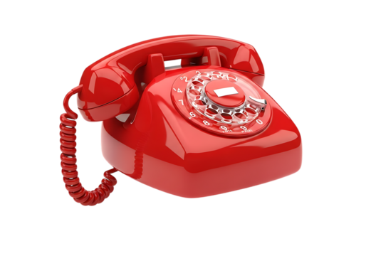 3d illustration of a vintage red rotary dial telephone, isolated on transparent background, representing communication, nostalgia, and classic technology on transparent background