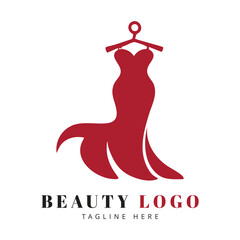 Red Silhouette of Evening Gown on Hanger with Text Keywords: red, dress, gown, evening gown