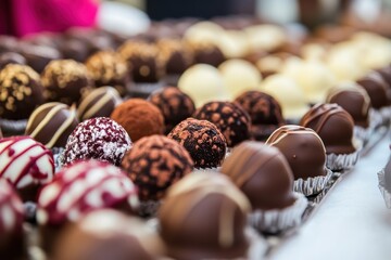 Tempting Array of Gourmet Chocolate Truffles Displayed in a Deliciously Artistic Manner for Connoisseurs