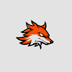 Obraz premium Illustration of an aggressive orange and white fox head. Stylized wild animal mascot design for logos, gaming, and branding.