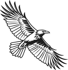 Majestic raven in flight silhouette majestic bird of prey soaring through the air isolated on transparent background