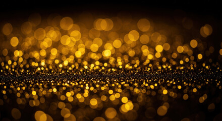 Golden bokeh background with shimmering dust particles, creating a luxurious and magical abstract texture