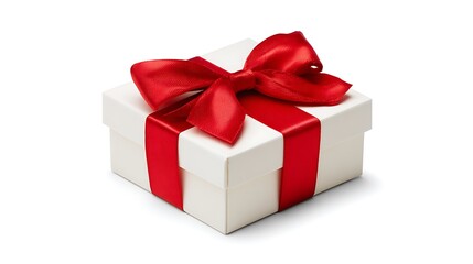 Obraz premium A festive gift box with a shinny ribbon isolated on the white background