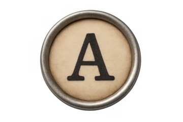 Typewriter key displaying letter a, vintage alphabet character for education, communication, and retro concepts
