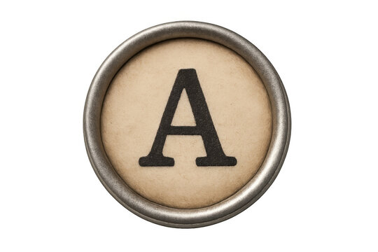 Typewriter key displaying letter a, vintage alphabet character for education, communication, and retro concepts