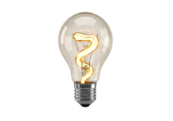 3d illustration of illuminated light bulb with a glowing filament, symbolizing ideas, innovation, creativity, and inspiration in a conceptual representation on transparent background