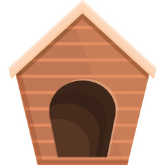 Simple wooden dog house with pitched roof and arched doorway isolated on white background stylized illustration