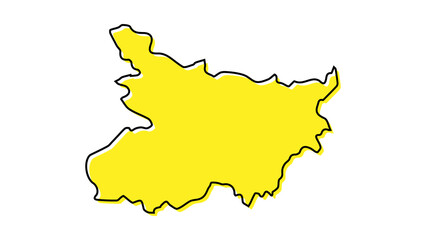 Vibrant yellow detailed map of Bihar, India with dynamic outline for travel guides or educational resources, perfect for presentations or infographics.