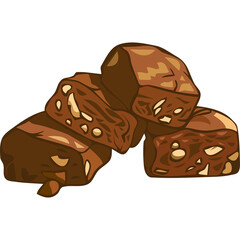 Pile Of Delicious Chocolate Brownies With Nuts On White Background
