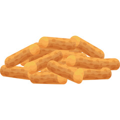 Pile of golden brown french fries isolated on white background with a transparent background cutout for digital use