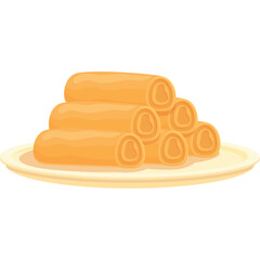 Pile Of Golden Brown Spring Rolls On A Round White Plate Isolated On A Transparent Background