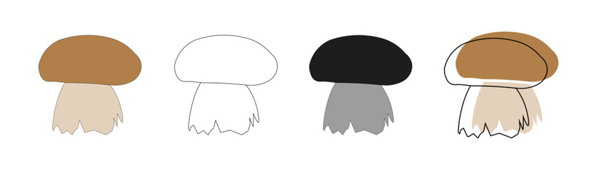 set of mushrooms growing in the forest graphic drawing