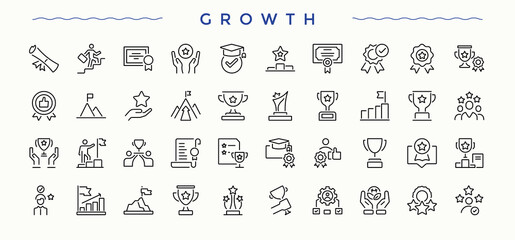 Growth linear icon set. Business thin icons set. Minimalist editable vector stroke. Profession icon. Editable vector. © Rubbble