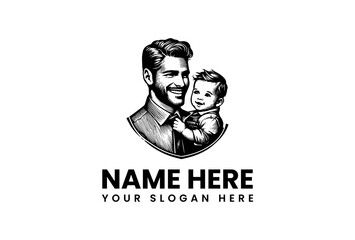 A Detailed Engraved Portrait of Father and Child Smiling Together in Harmony.