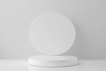 Minimalist White Studio Setup: Elevated Round Platform with Matching Backdrop for Product Showcase and Design Template.