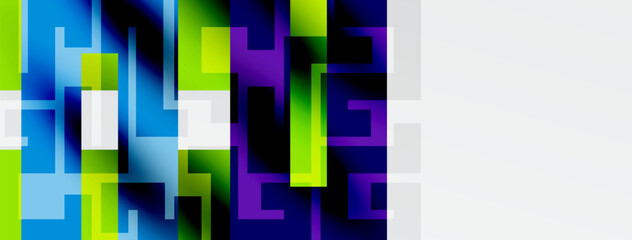 Abstract geometric pattern. Vivid blues, greens, purples create dynamic visual texture. Modern design element.