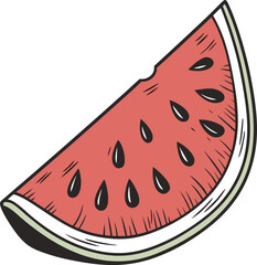 A vibrant slice of watermelon with black seeds on a solid background isolated on transparent background