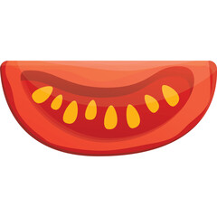 Single Slice Of Fresh Red Tomato With Visible Seeds And Pulp Isolated On White Transparent Background