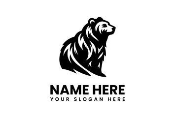 Bold Black Bear Logo with Detailed Fur and Profile View.