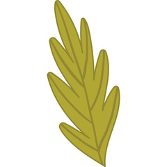 Single Olive Leaf Branch In Olive Green Color With Detailed Veins And Transparent Background