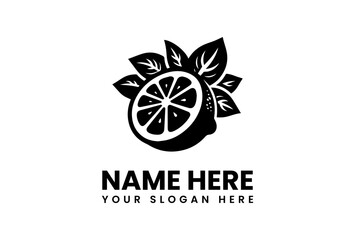 Bold Black Lemon Logo with Leaves and Text for Branding.