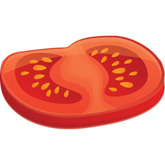 Single Red Tomato Slice with Yellow Seeds Isolated on Transparent Background Vibrant Healthy Food Ingredient for Cooking and Salads