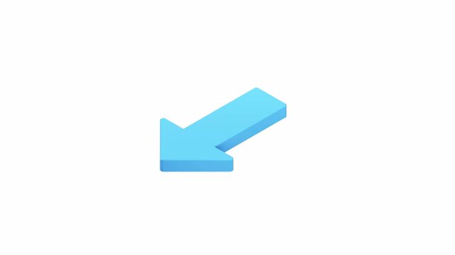 3D Arrow Pointing Down Left on White Background.