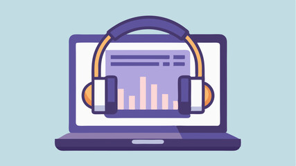 A pair of headphones resting on an open laptop with sound editing software visible on the screen representing music production.