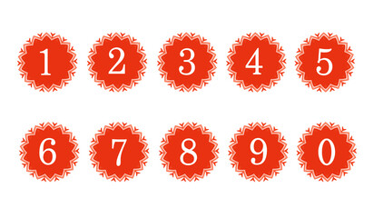 Stylish Tangerine red Number Labels 0 to 9 for Typography and Design Projects On  transparent background