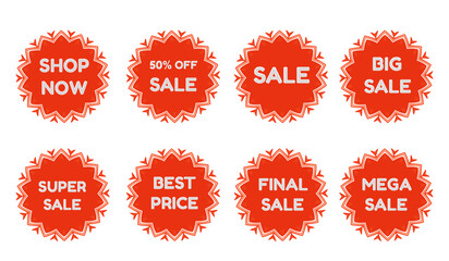 Red Sale Badges Set with Big Sale, Super Sale, Best Price, and Discount Labels for Online Promotion