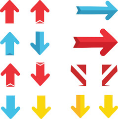Collection of Colorful Directional Arrows Pointing Up Down Left and Right.