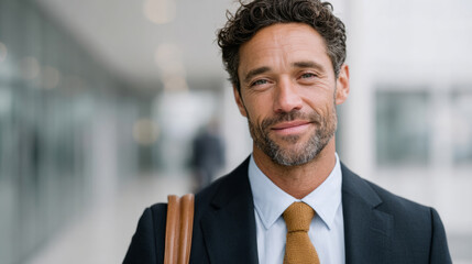Fototapeta premium Professional latin american lawyer in business attire walking through office hall