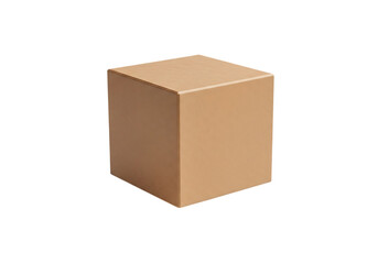 Fototapeta premium 3d illustration of a simple brown cardboard box in a cube shape, viewed from a slight angle, isolated on transparent background on transparent background