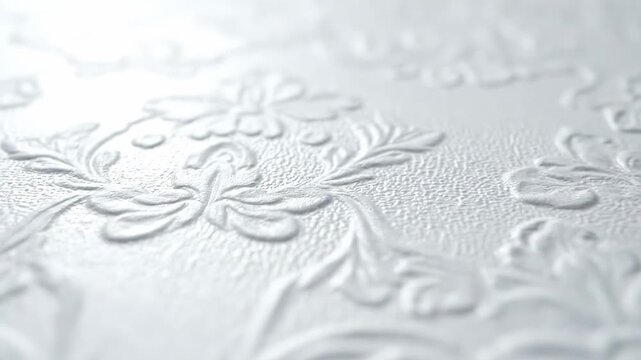 White background with a delicate embossed vintage floral pattern. Elegant and classic decorative texture for interior design concepts