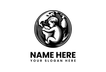 Engraved Illustration of a Fetus Within a Globe Symbolic of Life.