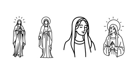 Four Religious Figures in an Array of Poses, Symbolic of Faith, Grace, and Divine Femininity for Inspiration and Spiritual Contemplation