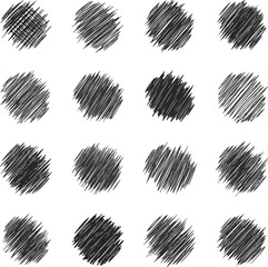 Set of sixteen hand drawn black scribble circle elements.