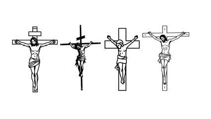 Four artistic crucifixes evoke spiritual depth and artistic expression, perfect for contemplative designs or religious art projects with a modern edge